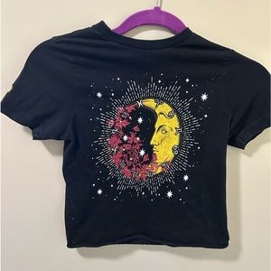 Black Cropped Top with Moon